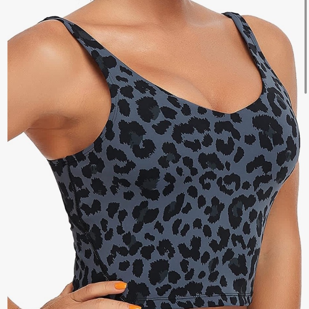 Oalka gray leopard activewear crop top with built in bra